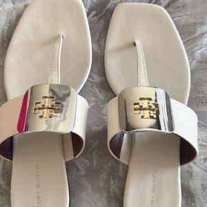 Tory Burch Cream Sandals with Gold Accent